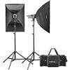 Walimex Pro - Set da studio fotografico VE Excellence 3.3 (Flash da 300Ws, Treppiedi, Softboxes, comando, borsa e riflettore)