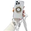 Emlivi Custodia magnetica per iPhone 14 [compatibile con Mag-Safe] Necklace Custodia in silicone TPU Case Cover con cordino da appendere, antiurto con cinturino per iPhone 14, bianco