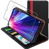 ebestStar - Cover per Honor 20, Custodia Libro Protezione Portafoglio, Pelle PU Porta Carte, Nero/Rosso + Vetro Temperato