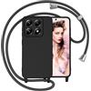 Yichxu Cinturino per cellulare Xiaomi 14T Pro Custodia con nastro, Necklace Custodia da appendere Cordino, antiurto, antigraffio, con catena, in silicone per Xiaomi 14T Pro 5G, nero