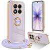 Ptny Cover con Laccio per Xiaomi Redmi Note 14 Pro 5G Custodia, Glitter Placcatura Phnom Penh Design con Anello Supporto Cover con Supporto Magnetico Auto, Custodia con Regolabile Collana, Viola chiaro