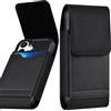 ykooe Custodia a fondina in pelle e nylon con porta carte di credito e passanti per cintura per iPhone 17 16 15 14 13 12 11 Pro Max Samsung Galaxy S25 S24 S23 S22 S21 S20 Plus & FE, nero - L