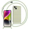 Coalbooliy Custodia con Cordino per iPhone 13 Silicone Cover Ragazze Summer Motivo Striped Righe Orizzontale Cute Design Verde con Laccio Collana Antiurto Protettivo Case Cellulare Girocollo, 04