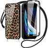 Saqmkil 360 Gradi Full Body Cover per iPhone 7/8/SE 2022/SE 2020 4,7 con Cordino, Aesthetic Disegni Motivo Trasparente Custodia, Bumper Protettiva Case con Laccio Tracolla per iPhone 8, leopardata 01