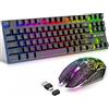 LexonTech Set Tastiera e Mouse Wireless, Tastiera da Gioco Wireless a 87 Tasti, Layout US, Layout QWERTY, Retroilluminazione Arcobaleno, Mouse LED da 2400 DPI con Tappetino (Bianca)