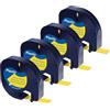 SHUBEIEUMI 4 Pezzi Nastro per Etichette Compatibile con Nastro Dymo Letra Tag 12mm x 4m, Nero su Giallo, Compatibile con Etichette Dymo Plastica Etichettatrice 91332 91202 91222