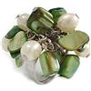 Avalaya Anello in argento con perle d'acqua dolce finte a grappolo di conchiglie verdi e crema - misura 7/8 - regolabile