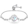 FANCIME Bracciale con albero della vita da donna, in argento Sterling 925, placcato oro bianco 14 K, con pietre di nascita, gioiello regalo di compleanno, lunghezza regolabile, 23 cm, Argento, pietra