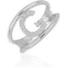 Artlinea, Anello in Argento 925 Sterling, Gioiello Personalizzato con la Lettera G Maiuscola, con Pavé Zirconi, Retro Aperto con Misura Regolabile 12-18, Made in Italy