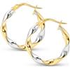 Amberta Orecchini a Cerchio in Oro Bicolore 9kt 14kt da Donna, Cerchi Intrecciati Oro Giallo e Bianco, Taglio Diamantato, 10, 15, 20 mm, Oro Massiccio Made in Italy: 14K 15.5 mm