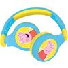 Lexibook, Peppa Pig, Cuffie Bluetooth 2 in 1, stereo senza fili/cablate, volume sicuro per bambini, pieghevoli, regolabili, blu/giallo, HPBT010PP