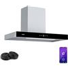 Klarstein SmartEdge Cappa Aspirante - 90cm, 530 m³/h, A+ Efficienza Energetica, Controllo Touch & Wi-Fi, LED, Silenziosa 34 dB, Acciaio Inox, Cappa Cucina