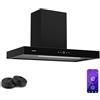Klarstein SmartEdge Cappa Aspirante - 90cm, 530 m³/h, A+ Efficienza Energetica, Controllo Touch & Wi-Fi, LED 6500K, Silenziosa 34 dB, Cappa Cucina Nera, Filtro ai Carboni Attivi