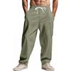 OLIPHEE Pantaloni Lino Uomo Estivi Lunghi con Tasche e Coulisse Casual Pantaloni Uomo Leggeri Larghi Comodo con Elastico in Vita Loose Fit Pantalone Yoga Spiaggia Verde-2 3XL
