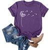 Cicy Bell T-Shirt da Donna con Stampa Dente di Leone T-Shirt Grafiche Carine T-Shirt in Cotone Estivo A Maniche Corte Girocollo Viola Profondo S