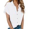 Hotouch Camicia da Donna Estiva Casual a Maniche Corte Camicetta con Scollo a V 100% Cotone Tinta Unita Blusa Elegante Camicia con Tasca Bianco M