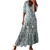 Generic Maxi abiti da donna UK manica corta scollo a V abito stampa floreale estivo casual vestibilità ampia abiti lunghi eleganti bohémien spiaggia abito da donna fluida una linea svasata swing prendisole