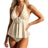 Generico Costume da Bagno Donna Due Pezzi Tankini Donna Mare Scollo a V Imbottito Reggiseno Push Up Costumi da MareTankini Tops Triangolo Vita Alta Costumi da Mare Spiaggia Piscina (Yellow, L)