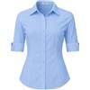 SPRING SEAON Camicetta da donna con maniche a 3/4, slim fit, scollo a V, abbottonatura, camicia da lavoro, camicetta a maniche corte, estiva, autunno, per ufficio e tempo libero