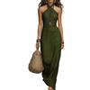 Generic Abito Lungo da Donna con Scollo all'Americana Incrociato, Spalle Scoperte, Senza Maniche, Aderente, Estivo, Casual, Boho