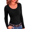 Crewhpo Maglia Donna Manica Lunga con Pizzo e Bottoni Slim Fit Casual | Tocco Morbido, Bordo in Pizzo, Bottoncini Frontali, Vestibilità Slim, Look Casual Chic per Ufficio Weekend e Caffè
