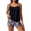 Hanna Nikole Costume da bagno tankini da donna, 2 pezzi, con stampa per controllo della pancia, costume da bagno sportivo a vita alta a costine con culotte, Sfondo Nero Con Foglie Rosa, XL