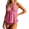 Generico Costume da Bagno Donna Due Pezzi Tankini Donna Mare Scollo a V Imbottito Reggiseno Push Up Costumi da MareTankini Tops Triangolo Vita Alta Costumi da Mare Spiaggia Piscina (PK2, L)