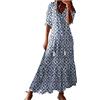 Generic Maxi abiti da donna UK manica corta scollo a V abito stampa floreale estivo casual vestibilità ampia abiti lunghi eleganti bohémien spiaggia abito da donna fluida una linea svasata swing prendisole
