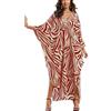 L-Peach Kimono estivo da donna, lungo, stampa etnica, da spiaggia, kimono, maxi caftano, taglia unica