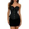 VicSec Corsetto sexy da donna in pizzo, vintage, gotico, guêpière, con ferretti in acciaio, biancheria in stile gotico, top in raso, con perizoma, S-3XL, Nero , XXL-3XL