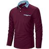 GNRSPTY Polo Manica Lunga Uomo Maglietta Denim Collare Maglia Elegante Cotone T-Shirt Golf Tennis Lavoro Camicia,Vino Rosso,XL