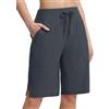 Baleaf - Pantaloncini da bagno da donna da 11 Bermuda a vita alta con tasche, ad asciugatura rapida, coulisse, da spiaggia, Grigio scuro, XL