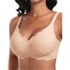 Ganado Reggiseno senza cuciture da donna senza ferretto profondo scollo a V bordi ondulati push up reggiseno bralette morbido confortevole reggiseno senza ferretto