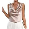 LYXYGMV Top Senza Maniche in Raso da Donna - Camicetta Stile Camicia con Scollo a V Drappeggiato e Volant a Cascata, Elegante Canotta in Seta Senza Maniche per l'uso Quotidiano(Apricot,L)