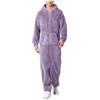 Vhersily Tuta da Uomo 2025 Teddy Fleece Pigiama Intero con Zip Invernale Fluffy Pigiama Completo con Cappuccio Relaxed Fit Biancheria da Notte Calda Soffice E Lunga Peluche, Confortevoli