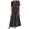 HAOLEI Vestito di Jeans Donna Lungo Estivo Denim Abito Scollo A V Manica Corta Vestiti Elegnati Curvy Maxi Vestitino Jeans Casual Abiti con Tasche E Bottone 2024 Offerte di Primavera