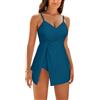 GRACE KARIN Costume da bagno intero da donna, con scollo a V, linea A, rimovibile, push-up, Blu-verde, M