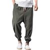 Vhersily Pantaloni Giapponesi Da Uomo Kirakuco 3/4 Per Il Tempo Libero, Pantalone Harem, Tinta Unita, Comodi, Pantaloni Sportivi A Lanterna, Vintage, In Vita Elasticizzata, In Cotone, Con Tasche,