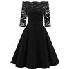 Vhersily Abito Lungo Trasparente Elegante Donna in Pizzo Mezza Manica Abiti Solidi Vestiti con Spalle Scoperte Abiti da Cerimonia Nuziale al Ginocchio Alla Moda Sexy Clubwear per Matrimoni, Feste