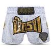 Buddha Fight Wear Pantaloni da Muay Thai e Kick Boxing Kanok, pantaloncini professionali in raso di alta qualità, design multicolore, leggeri e resistenti.