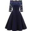 Vhersily Abito Lungo Trasparente Elegante Donna in Pizzo Mezza Manica Abiti Solidi Vestiti con Spalle Scoperte Abiti da Cerimonia Nuziale al Ginocchio Alla Moda Sexy Clubwear per Matrimoni, Feste