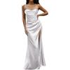 Munweiyu Abito da donna con schiena scoperta, in seta, a fascia, con spacco alto, abito da cocktail, abito da festa, abito sexy con spalline, elegante abito estivo da sera, abito lungo in raso