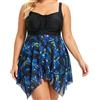 SEDEX Costume Intero Donna Curvy Taglie Forti con Gonna Asimmetrica Rete, Vita Alta Contenitivo, Reggiseno Integrato Senza Ferretto Imbottito Rimovibile, Schiena Incrociata, Costume da Bagno Mare