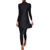 Generico Costume da Bagno Donna Due Pezzi Burkini Musulmano con Reggiseno A Maniche Lunghe E Pantaloni Lunghi Pieghato Monocolore Conservativo per Spiaggia Costume Bikini Donna 2 Pezzi(Black, M)