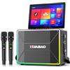 HUABAO Macchina per karaoke intelligente con tablet da 14 pollici, schermo e display per i testi, altoparlante professionale per karaoke, 2 microfoni wireless, sistema PA Bluetooth, WiFi/HDMI/luci LED