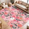 WQMMD Tappeto grande rosa floreale per soggiorno, 160 x 230 cm, lavabile in lavatrice, extra large, antiscivolo, a pelo basso, stile bohémien, vintage, per camera dei bambini, camera da letto, cucina