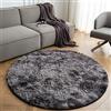 CHOSHOME Tappeto rotondo e soffice, per soggiorno e camera da letto, antiscivolo, lavabile, morbido, per la camera dei bambini, uso in interni, nero/grigio, 150 cm