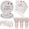 Nkaiso 121 Pcs Rosa Oro Stoviglie per feste di Compleanno -24 Ospiti
