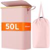 Lifewit Cesto portabiancheria sottile da 50 l, con coperchio, pieghevole, con sacco per la biancheria, in bambù, con maniglia per il trasporto, per appartamenti, dormitori e roulotte, rosa