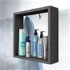 nobellgo Mensola doccia senza foratura, da appendere, design innovativo del telaio, compatibile con tutti i pannelli doccia, mensola doccia per shampoo e gel doccia, ganci per asciugamani, nero
